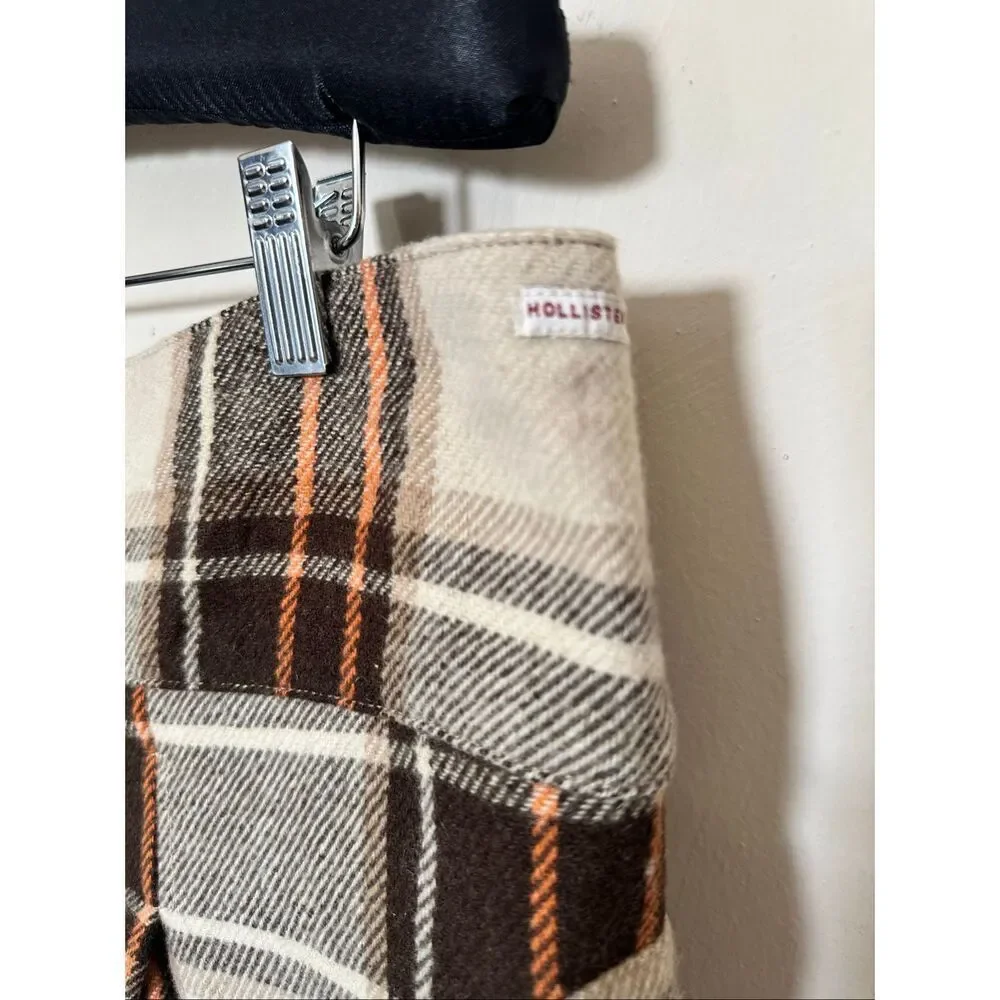 VTG Hollister Plaid Wool Blend Mini Skirt - Brown Orange Cream - Size 11